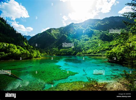 Lake In Jiuzhaigou National Park China Stock Photo Alamy