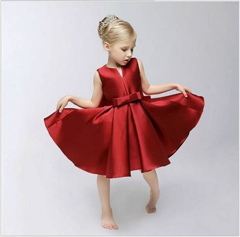 New Collection Unique Small V Neck Bowknot Satin Princess Flower Girl