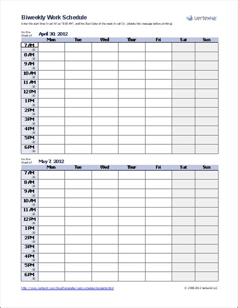 Bi Weekly Schedule Template Excel