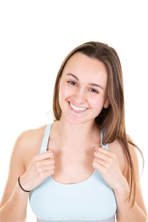 Beautiful Sporty Smiling Woman Studio Shot On White Background Stock