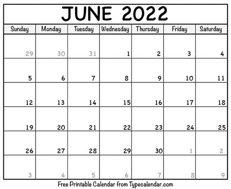 Free June Calendar 2022 Free Printable Academic