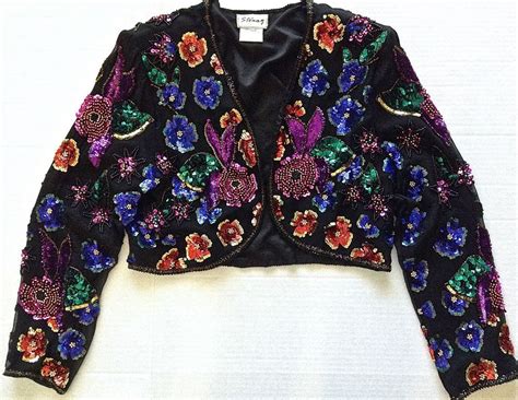 Vintage Stenay 100 Silk Sequin Beaded Bolero Jacket Top Black Fully