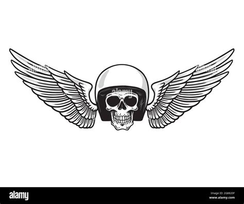 Skull Helmet Wings Vintage Motorcycle Monochrome Design For T Shirt