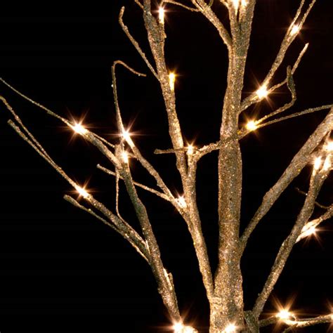 Pre Lit Gold Glitter Paper Twig Tree 125cm With 48 Warm White Leds
