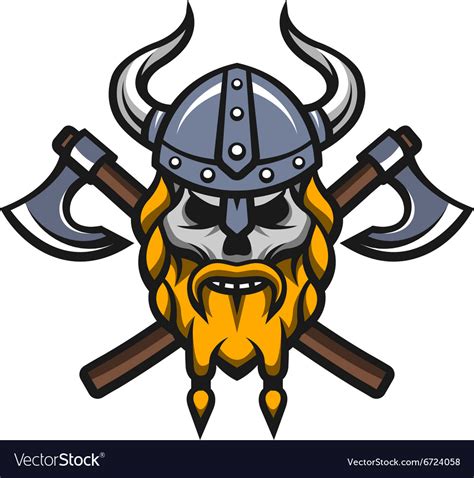 Viking Warrior Skull And Axes Logo Royalty Free Vector Image
