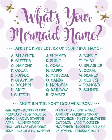 Whats Your Mermaid Name Printable Purple And Aqua Sign Etsy