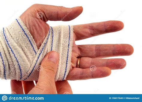 Bandaged Hand In Closeup On White Background Stock Photo Image Of