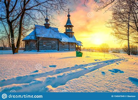 Russian Church In Winter Forest Stock Image Image Of Culture Russian
