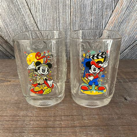 2 Vintage Mickey Mouse Glass Cup Disney Glass Mickey Mouse Etsy