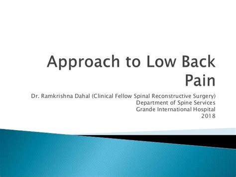Approach To Low Back Pain