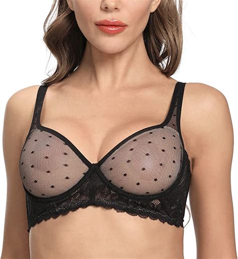 Womens Sheer Minimizer Bras Unlined Full Coverage Lift Underwire Bra No Padding Sexy Lace Mesh