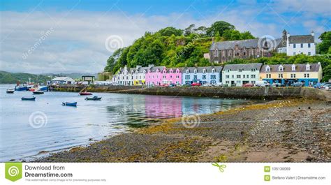 The Colorful Portree Main Town In The Isle Of Skye Scotland