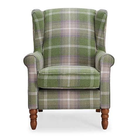 Sit back and relax in the classically designed oswald grande armchair, crafted with foam and fibre filled cushions, pocket sprung seats and a high back for additional support. Oswald Check Wingback Armchair - Green | Dunelm | Armchair ...