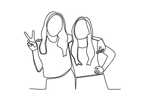 Premium Vector Two Female Friends Posing Friendship Day Oneline Drawing