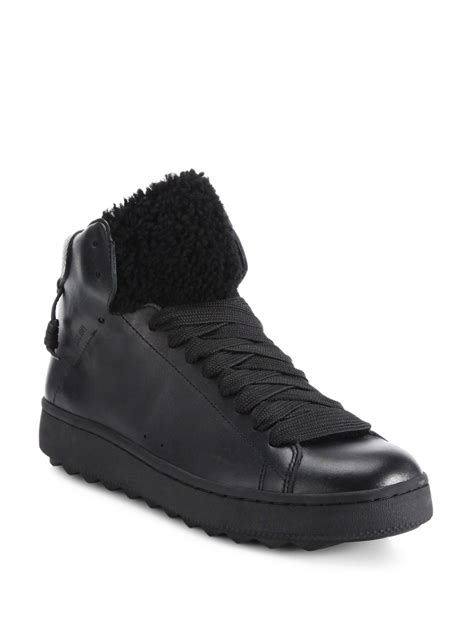 Coach Shearling Lined Leather Sneakers In Black For Men Lyst