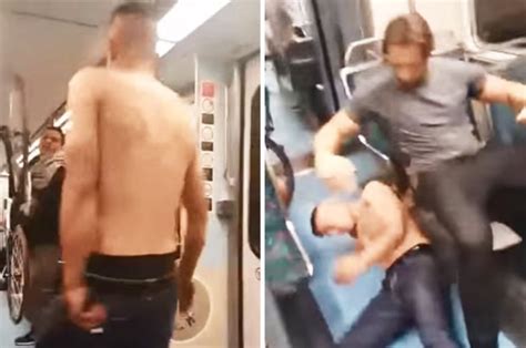 Chokehold On Train Takes Down Rampaging Topless Yob
