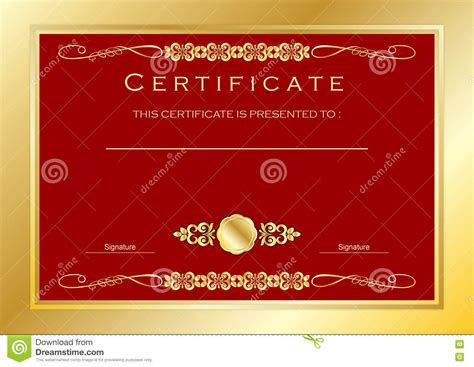 Red Gold Certificate Diploma Award Template Luxury Stock Vector