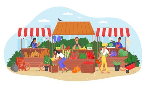 Premium Vector Organic Food Farm Market Illustration Cartoon Flat