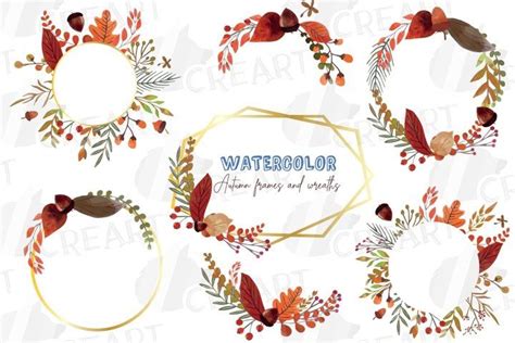 Watercolor Elegant Autumn Wreaths And Golden Frames Decor