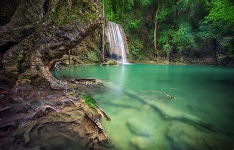 Photo Of Waterfalls Waterfall Forest Roots Thailand Hd Wallpaper