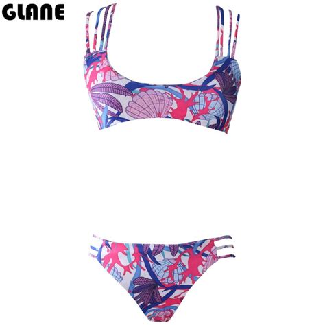 2017 Bikini Sexy Swimsuit Women Push Up Bikini Set Halter Bandage Swimwear Female Printed Lace