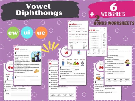 Vowel Diphthongs Ew Ui Ue U Sound Phonics Worksheets For Home And