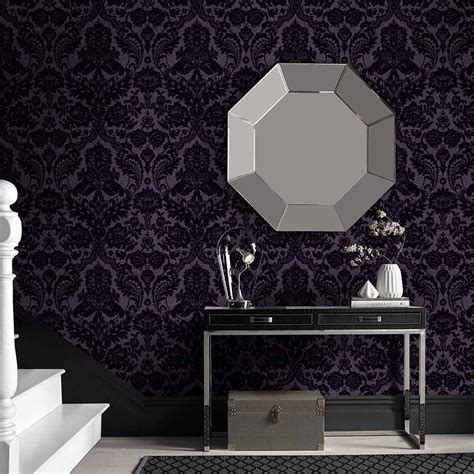 106586 Graham And Brown Gothic Damask Plum Removable Wallpaper