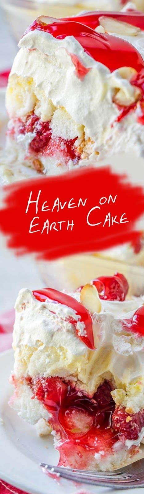 Heaven on earth cake with delicious layers of angel cake, sour cream pudding, cherry pie filling, whipped topping, and almonds. Perfect Heaven on Earth Cake | Cake recipes, Earth cake ...