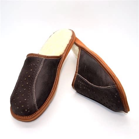 Mens Sheepskin Slippers Mule Shoes Warm Leather Wool Size 6 7 8 9 10 11