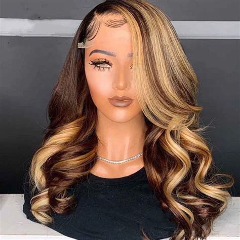 Gorgeous Honey Brown Blonde Highlight Color Loose Wave Closure Wig