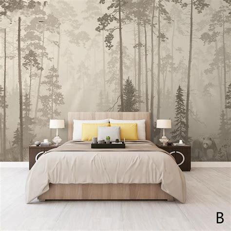Oil Painting Abstract Nordic Trees Wall Mural Wallpaper Hand Etsy