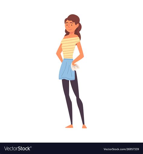 Young Woman In Apron Standing With Rag Housewife Vector Image