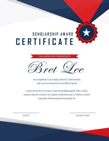 Recommendation letter for students applying to college sample 3: Scholarship Certificate • Hloom.com