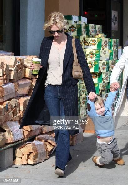 Actress January Jones And Her Son Xander Dane Jones Are Seen On