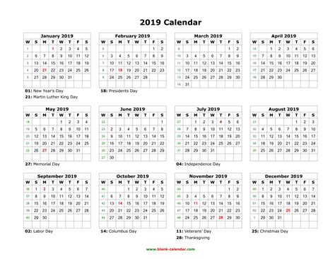 2019 Yearly Calendar Qualads
