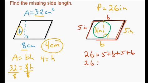 Finding Missing Side Lengths Of 2 Dimensional Shapes Given Area Or