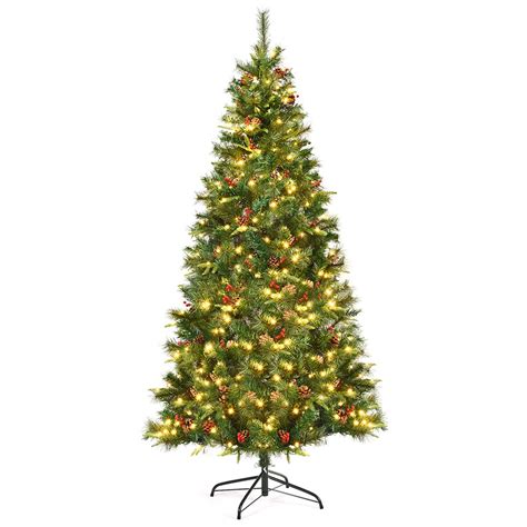 Costway 7ft Pre Lit Hinged Pe Artificial Christmas Tree W 350 Led