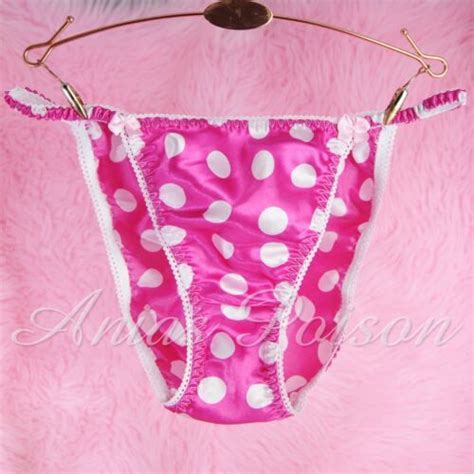 Vtg Style Satin Shiny Wet Look Ladies Sissy Pink Polka Dot Panties String Bikini Ebay