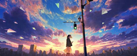 Anime Girl Sky Clouds Sunrise Scenery 4k 67 Wallpaper