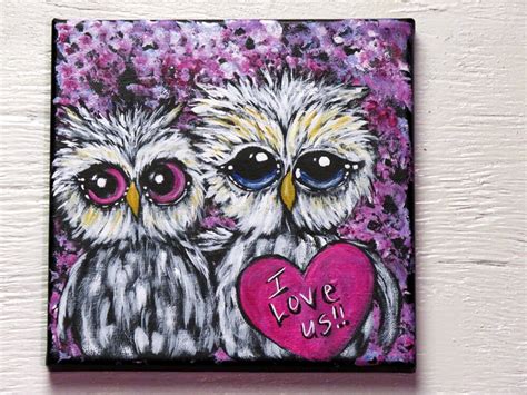 Whimsical Owl Wall Art Inspirational Painting Owl Valentines Etsy