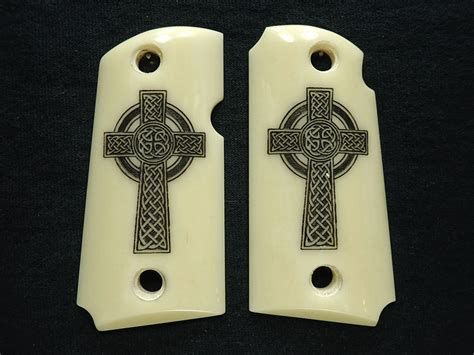 Faux Ivory Celtic Cross Engraved Kimber Micro 9 Grips Ls Grips