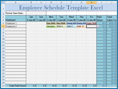 Employee Schedule Excel Template Database