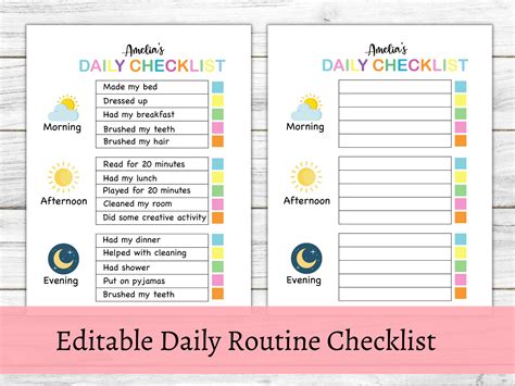 Editable Daily Routine Checklist For Kids Chore Chart For Etsy Canada