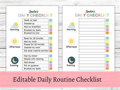 Editable Daily Routine Checklist for Kids, Chore Chart for Kids