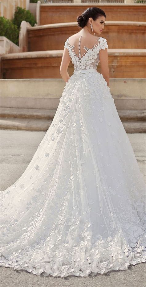 Sweet 3d Floral Applique Wedding Dress For Feminine Romantic Brides