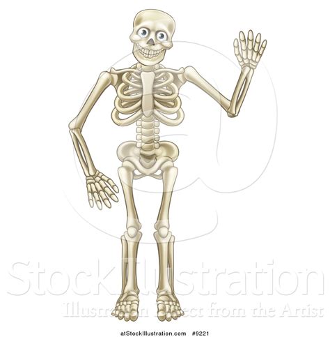 Vector Illustration Of A Cartoon Happy Skeleton Waving By