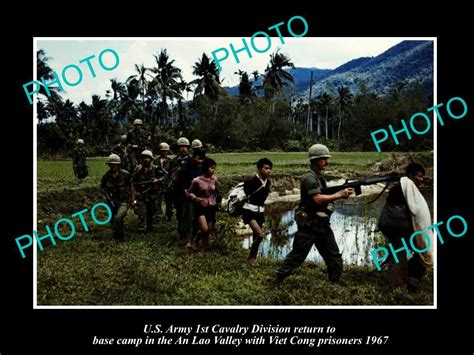 Old Postcard Size Photo Us Army 1st Cavalry And Viet Cong Prisoners 1967