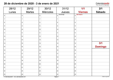 Calendario Semanal En Word Excel Y Pdf Calendarpedia Kulturaupice