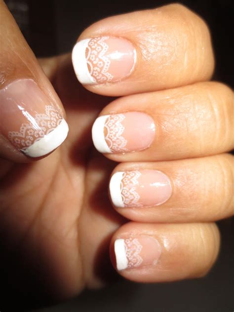 French With Lace Stamping Nail Art Nails French Nails