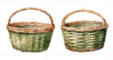 Wicker Basket Garden Watercolor Clipart Illustration With Isolated